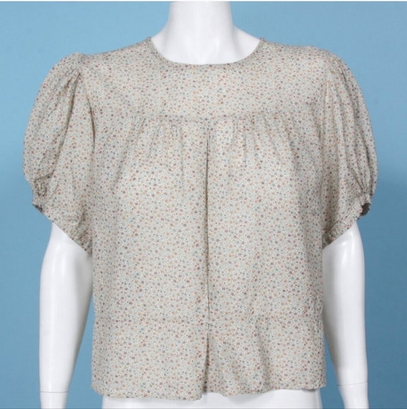 DOEN Pirouette Mustard California Wildflower Floral Cotton Puff Sleeve Top XL - Picture 2 of 8